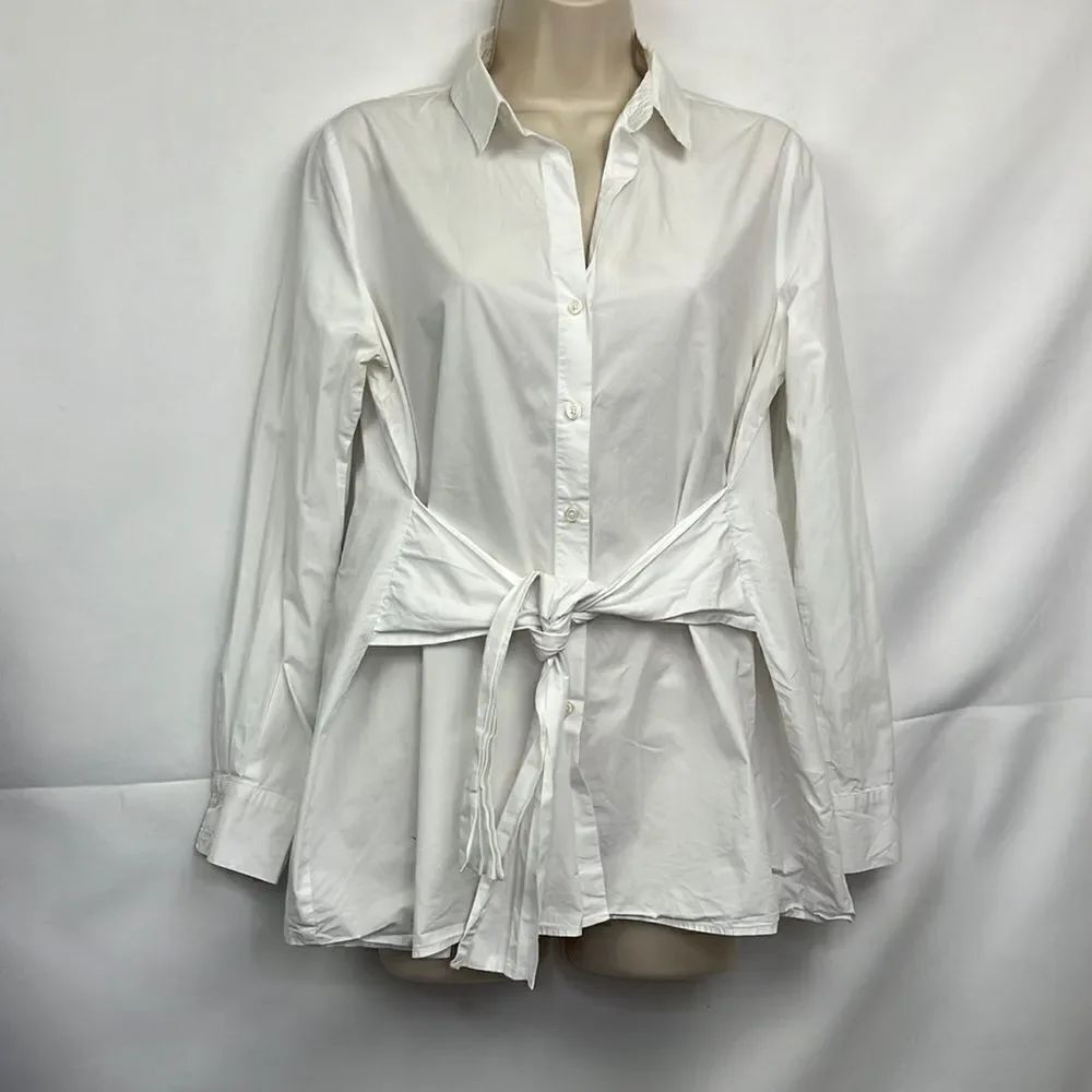 Charli White Cotton button up tie waist blouse size 6
